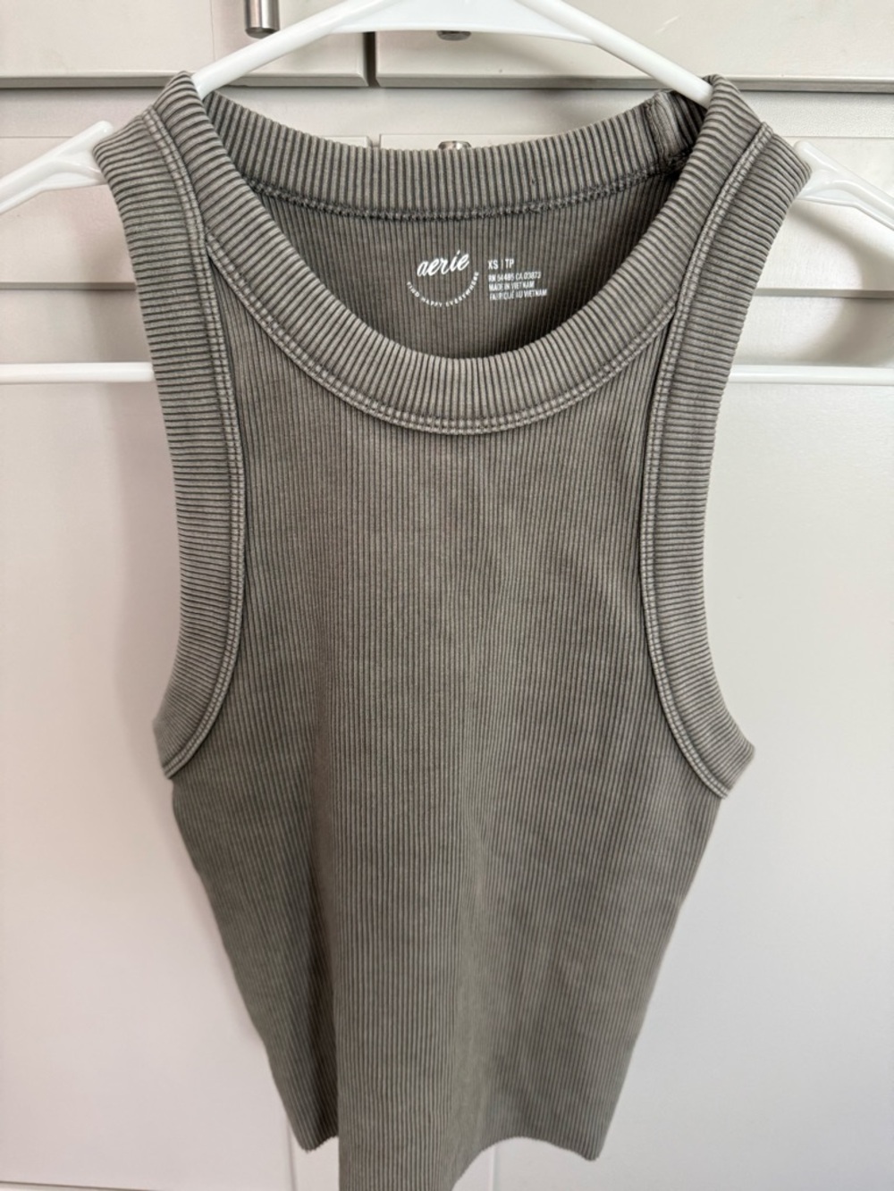Aerie Ribbed Tank Top XS Gray High Neck Sleeveless